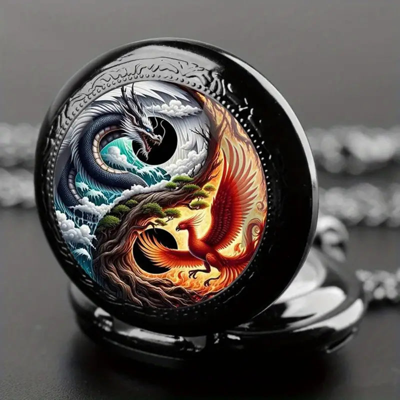 Phoenix Dragon Pattern Quartz Pocket Watch