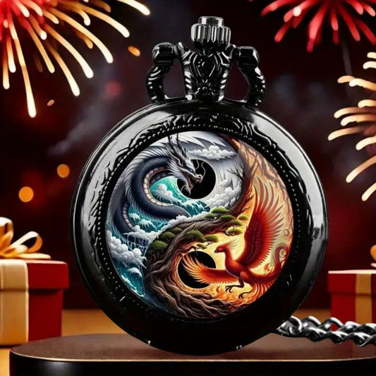 Phoenix Dragon Pattern Quartz Pocket Watch