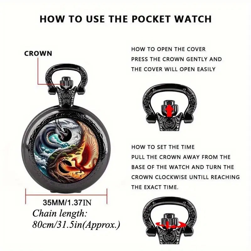 Phoenix Dragon Pattern Quartz Pocket Watch