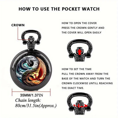 Phoenix Dragon Pattern Quartz Pocket Watch